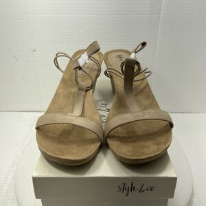 Style & Co Mulan Embellished Wedge Sandals, Brown, Women Size 12 Item#474